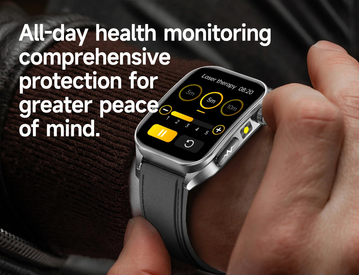 2025 New Laser therapy+ECG+HRV High-end Health Watch Men Body analysis Blood pressure lipids Uric acid Health Tracker Smartwatch