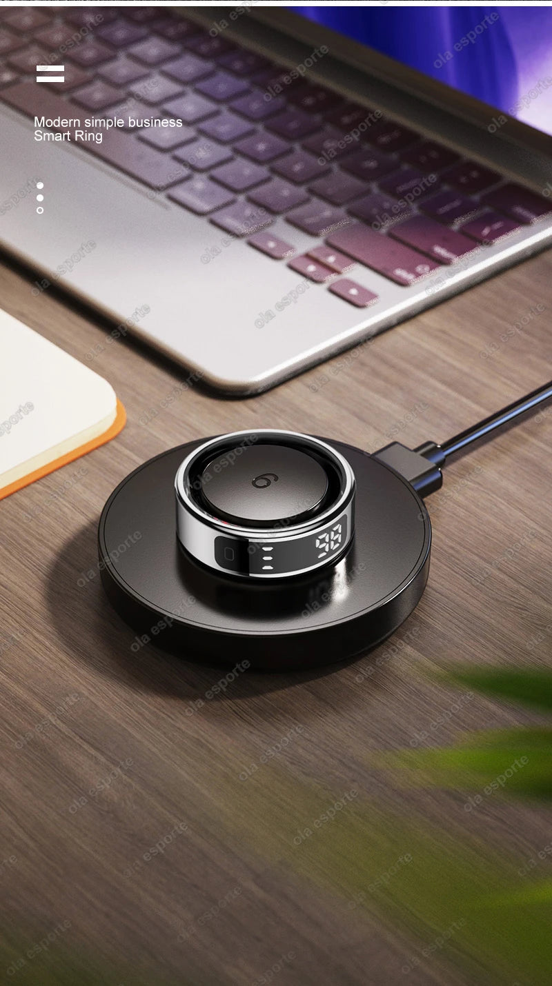 Fashion Smart Ring with Display Screen and Touch, Wireless Charging, Health Manager, IP68 5ATM Waterproof For Men Women 2025 New