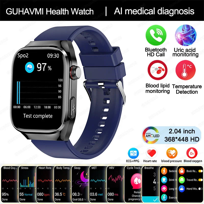 New Blood Pressure Uric Acid Body Fat Smartwatch Micro Physical Examination Five Organ Health Watches Bluetooth Call Smart Watch