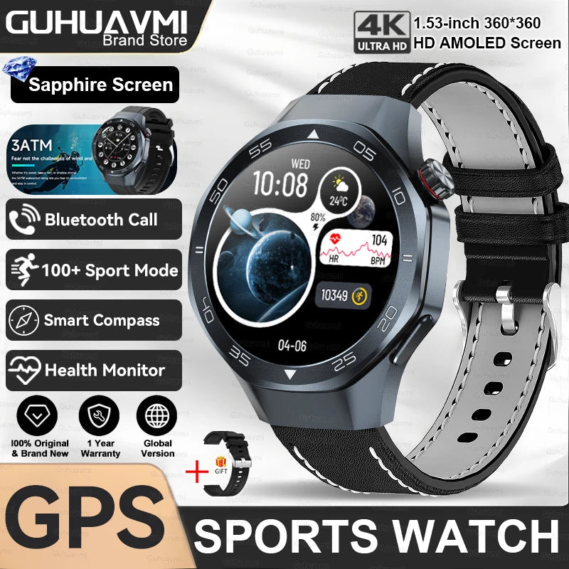 2025 New GPS Trackr GT5 Pro SmartWatch Men Heart Rate Bluetooth Call Compass 3ATM Waterproof Outdoor Sports Smart Bracelet Women