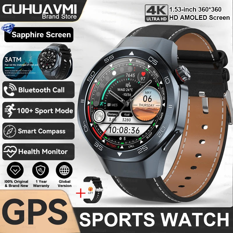 2025 New GPS Trackr GT5 Pro SmartWatch Men Heart Rate Bluetooth Call Compass 3ATM Waterproof Outdoor Sports Smart Bracelet Women
