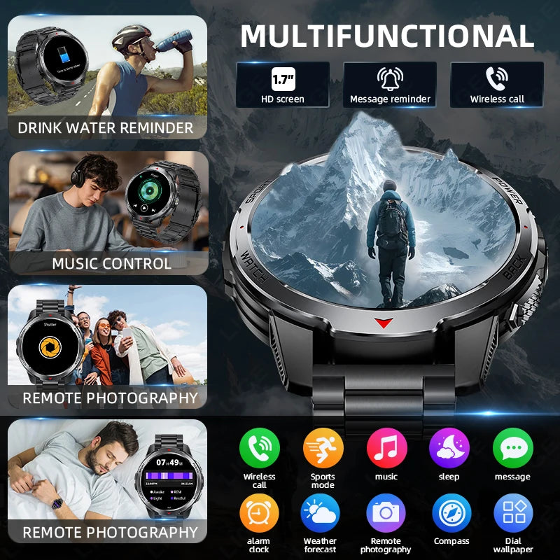 LIGE New Smart Watch Men 1100mah Large Capacity Battery Compass Outdoor 3ATM Waterproof Sports Fitness Bluetooth Call Smartwatch