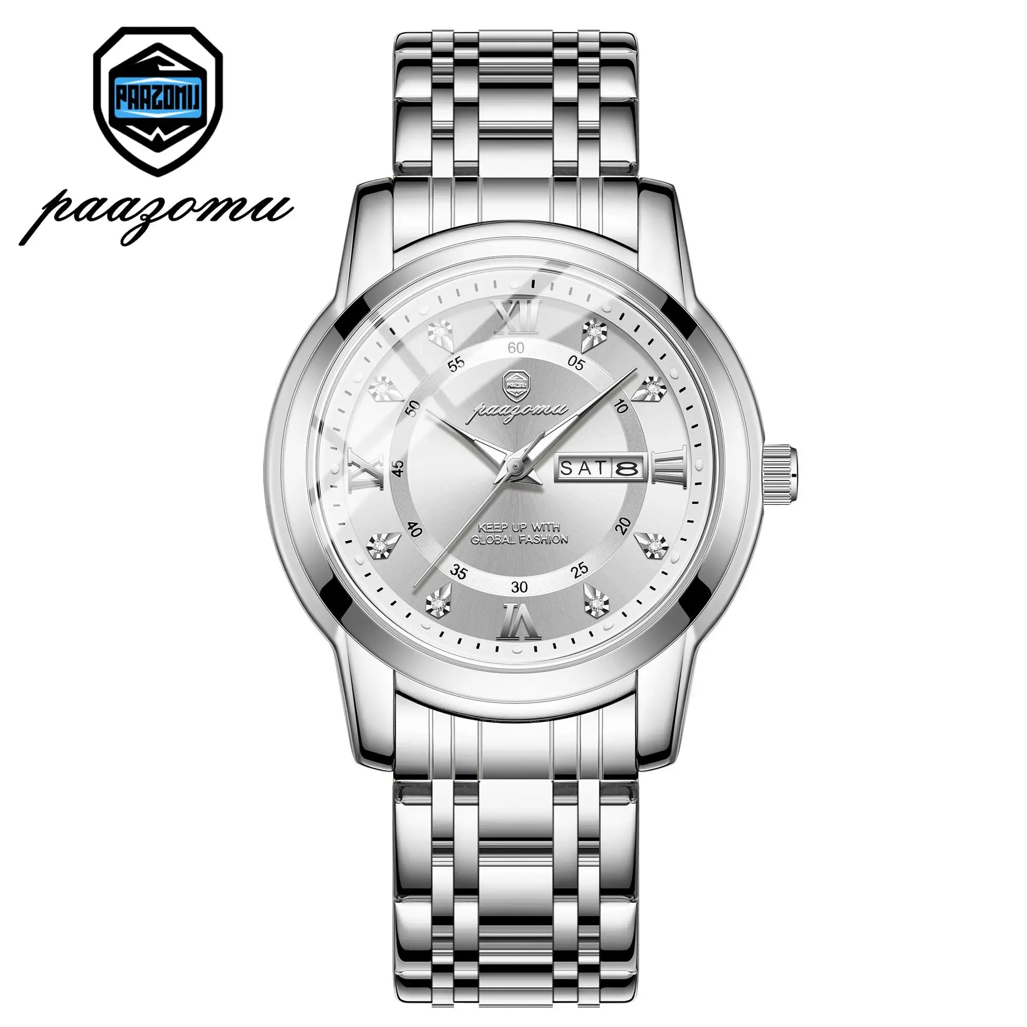 POEDAGAR Business Men Watch Date Week Waterproof Luminous Luxury Man Wristwatch Sports Stainless Steel Men's Quartz Watches Male