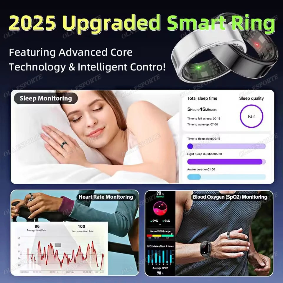 2025 New SR08 Smart Ring Men Women LED Display Screen Heart Rate Blood Oxygen Monitoring 5ATM Waterproof Multi Sports Modes Gift