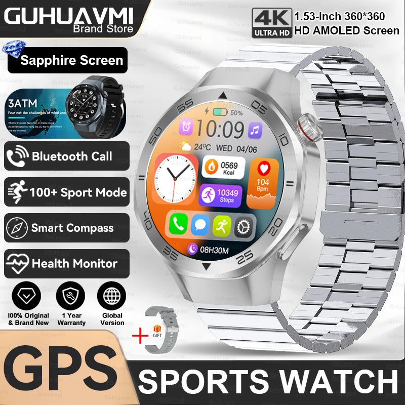 2025 New GPS Trackr GT5 Pro SmartWatch Men Heart Rate Bluetooth Call Compass 3ATM Waterproof Outdoor Sports Smart Bracelet Women