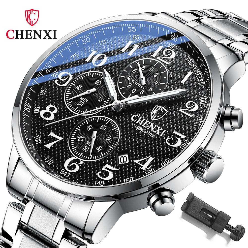 Brand CHENXI Watch Men Chronograph Clock Leather Casual High Quality Quartz Watches For Men Wrist Waterproof Sports Male Clock