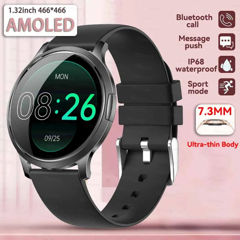 New Smart Watch Women 1.32"Ultra-thin AMOLED HD Screen Sport Fitness Bracelet Custom Watch Face Bluetooth Call Luxury Smartwatch