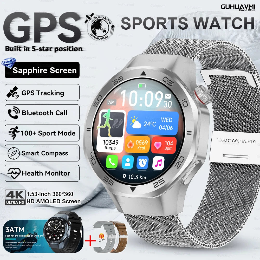 2025 New Watch5 GPS Sports Smart Watch 1.53-inch Sapphire Glass HD Screen Compass Heart Rate Bluetooth Call Smartwatch Men Women