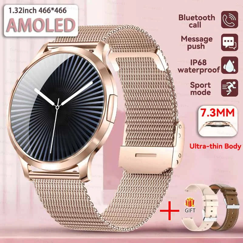 New Smart Watch Women 1.32"Ultra-thin AMOLED HD Screen Sport Fitness Bracelet Custom Watch Face Bluetooth Call Luxury Smartwatch