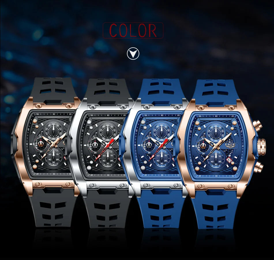 LIGE Silicone Watch Fashion Military Sports Waterproof Quartz Watches Calendar Luminous Men's Watch Chronograph Watches for Man