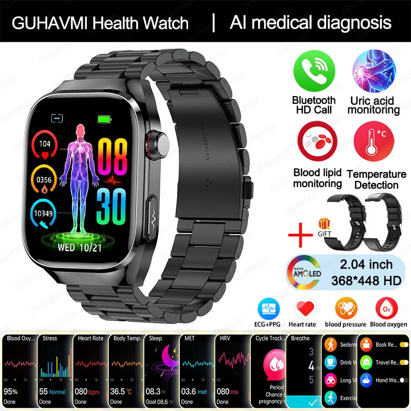 New Blood Pressure Uric Acid Body Fat Smartwatch Micro Physical Examination Five Organ Health Watches Bluetooth Call Smart Watch