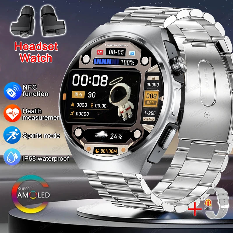 2025 New Original Smart Watch 2 in 1 Earbuds Watches 360*360 AMOLED Call Health Monitor Sport Tracker NFC Waterproof Smartwatchs