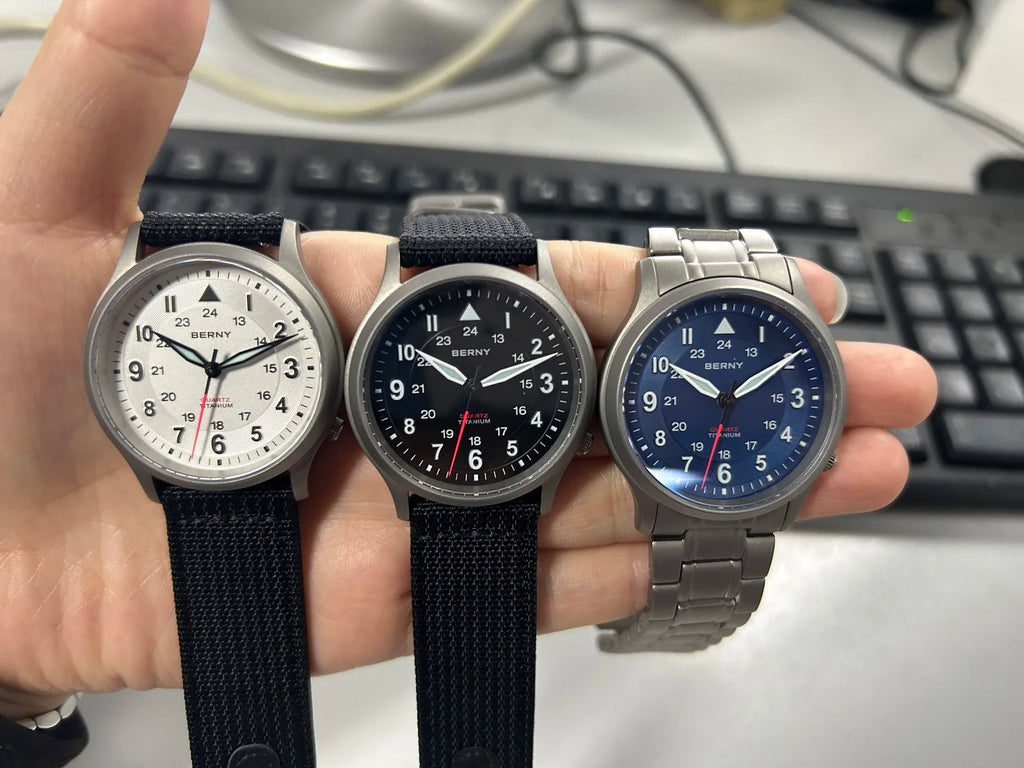 BERNY Titanium Watches for Men Super Luminous Sapphire Field Pilot Men's Watch Outdoor Quartz Wristwatch Lightweight 5ATM