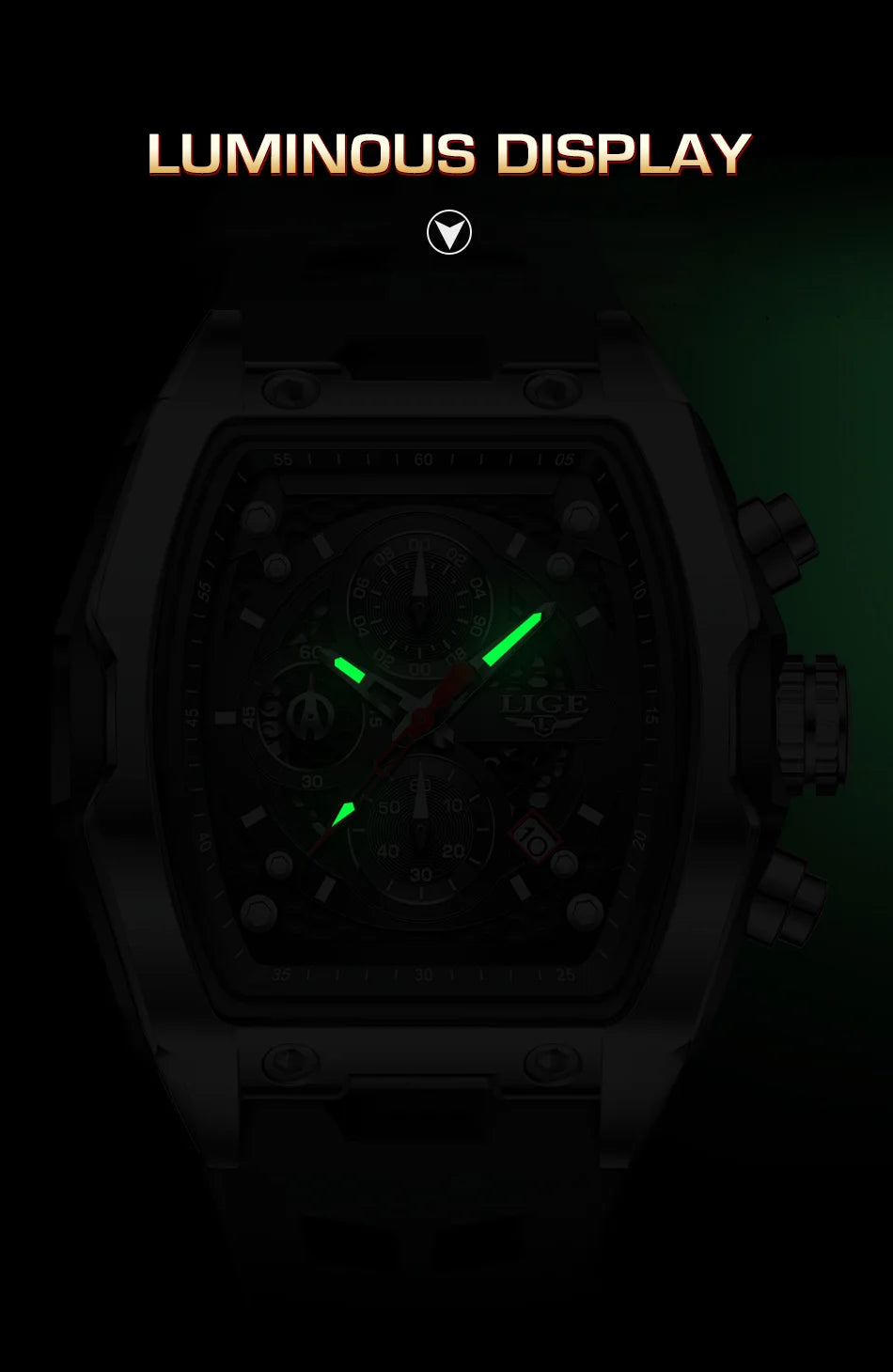 LIGE Silicone Watch Fashion Military Sports Waterproof Quartz Watches Calendar Luminous Men's Watch Chronograph Watches for Man