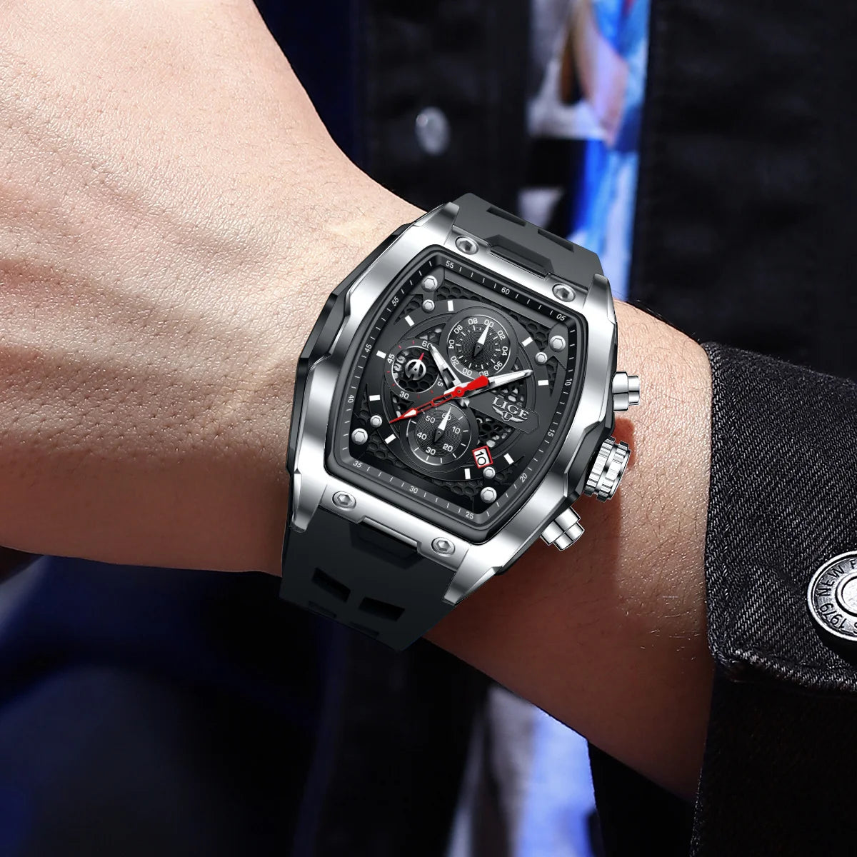 LIGE Silicone Watch Fashion Military Sports Waterproof Quartz Watches Calendar Luminous Men's Watch Chronograph Watches for Man