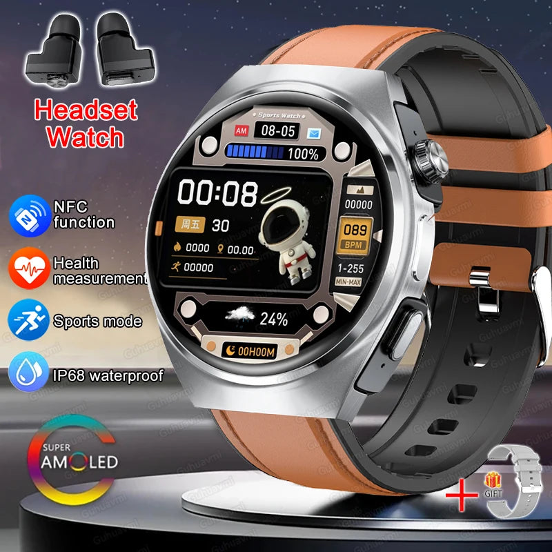 2025 New Original Smart Watch 2 in 1 Earbuds Watches 360*360 AMOLED Call Health Monitor Sport Tracker NFC Waterproof Smartwatchs