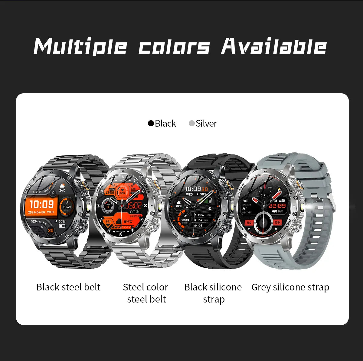 New Military Smart Watch Men 1.7 inches HD AMOLED Screen 100+Sports Heart Rate 1000Mah Battery HD Call 10ATM Waterproof Bracelet