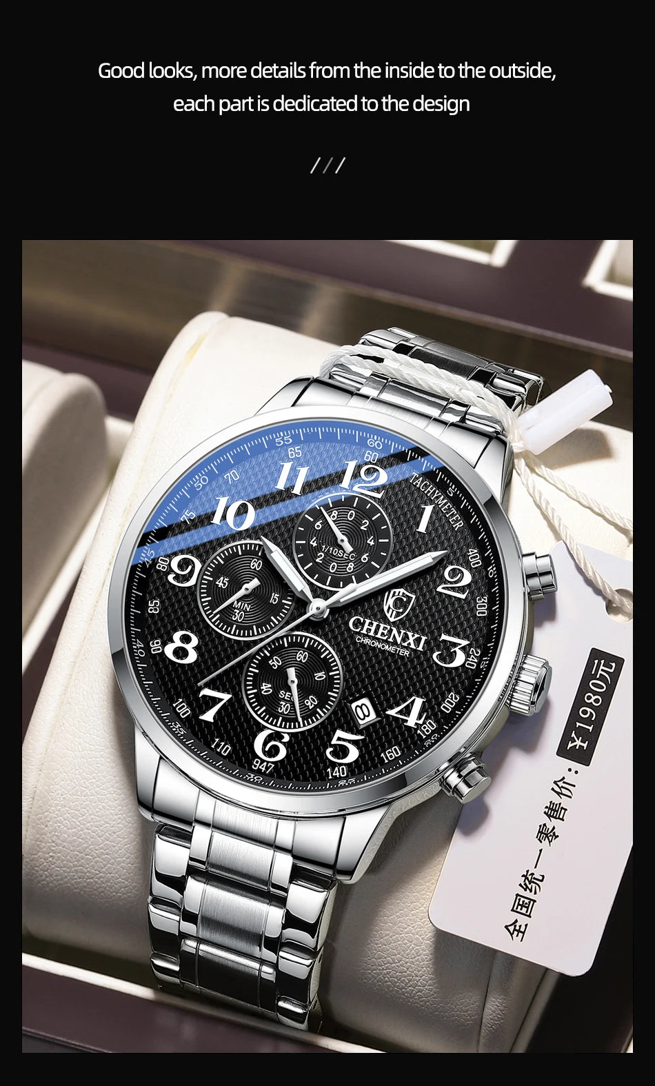 Brand CHENXI Watch Men Chronograph Clock Leather Casual High Quality Quartz Watches For Men Wrist Waterproof Sports Male Clock