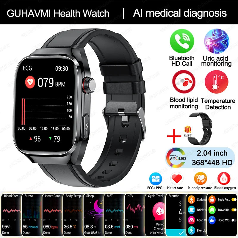 New Blood Pressure Uric Acid Body Fat Smartwatch Micro Physical Examination Five Organ Health Watches Bluetooth Call Smart Watch