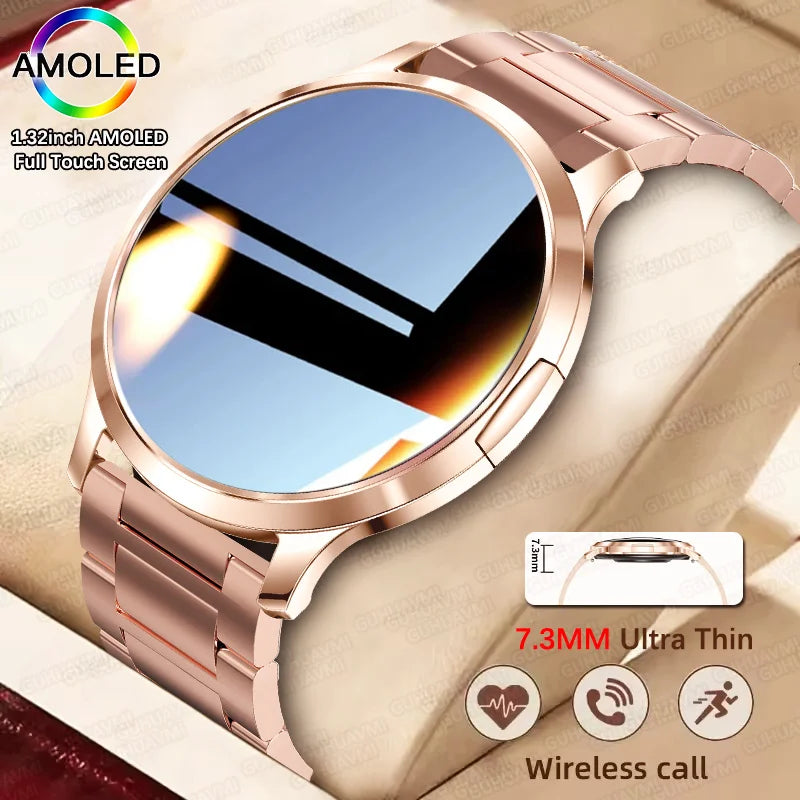New Smart Watch Women 1.32"Ultra-thin AMOLED HD Screen Sport Fitness Bracelet Custom Watch Face Bluetooth Call Luxury Smartwatch