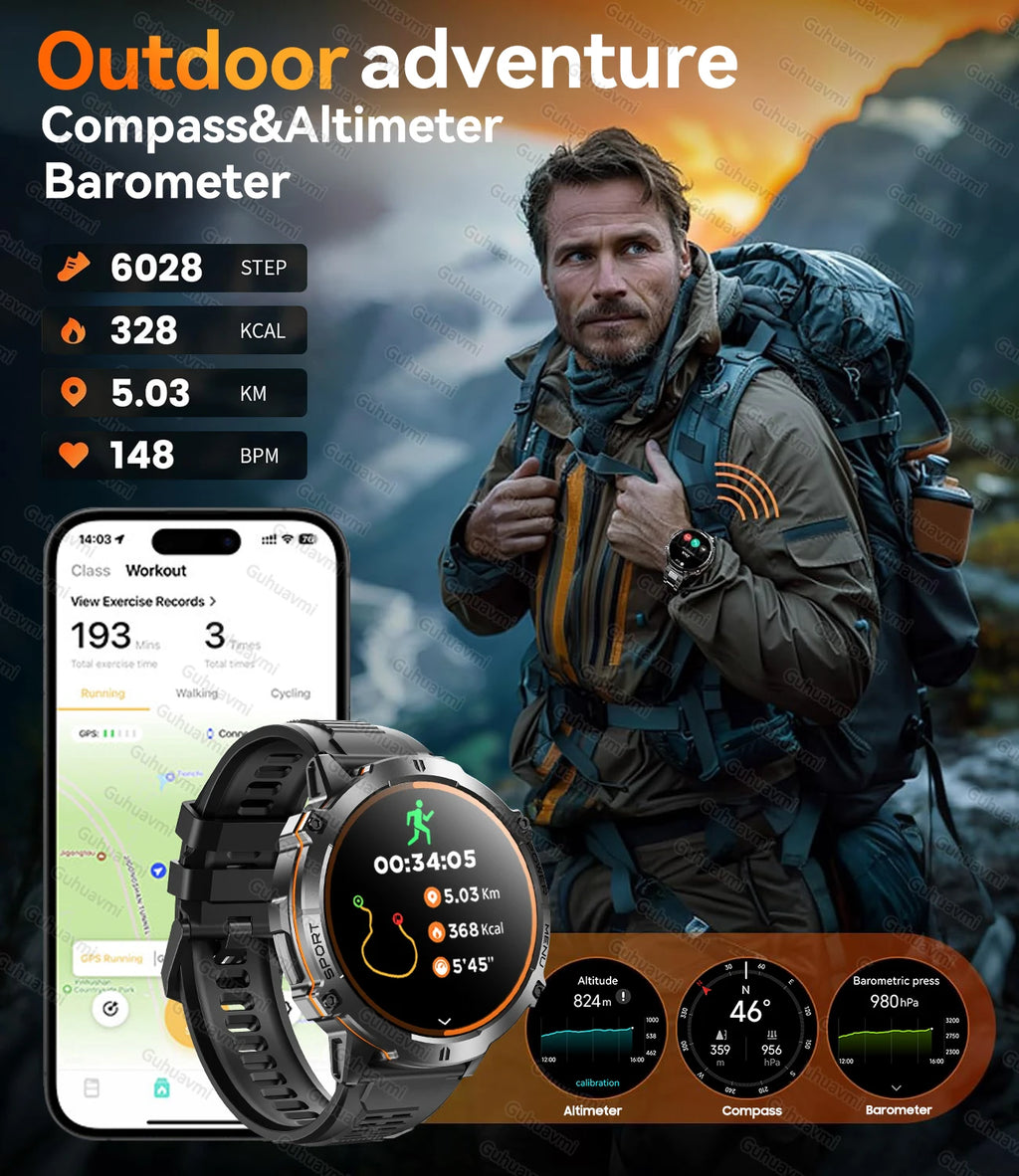 2025New T-Rex 3 GPS SmartWatch 1000mAh Battery AMOLED HD Men 10ATM&IP69K Waterproof Outdoor Fitness Military Call smart bracelet