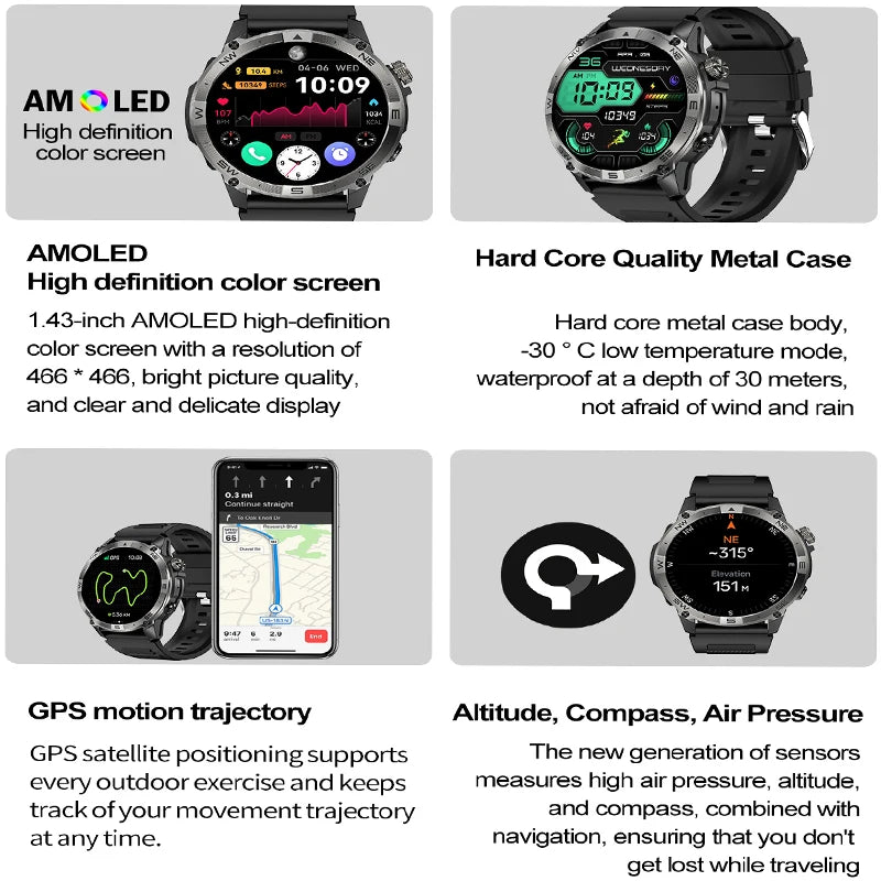 2025New Smart Watch Built-in GPS Positioning AMOLED Screen1.43-inch Heart Rate Blood Oxygen IP68 NFC Barometer Gauge Smartwatch