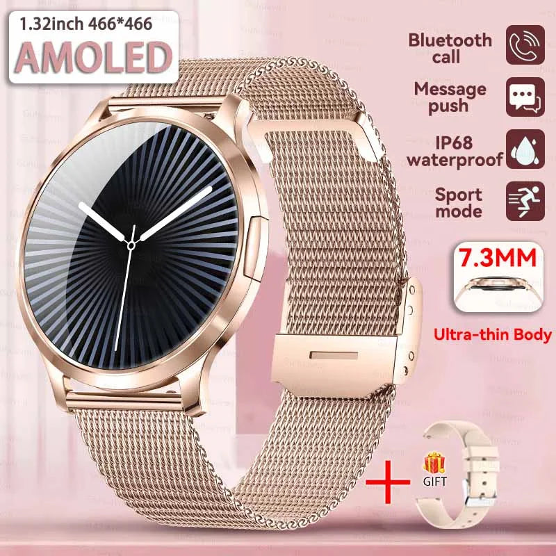 New Smart Watch Women 1.32"Ultra-thin AMOLED HD Screen Sport Fitness Bracelet Custom Watch Face Bluetooth Call Luxury Smartwatch