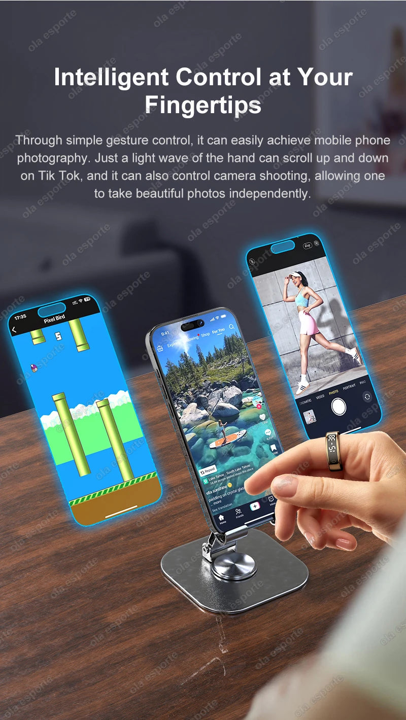 Fashion Smart Ring with Display Screen and Touch, Wireless Charging, Health Manager, IP68 5ATM Waterproof For Men Women 2025 New