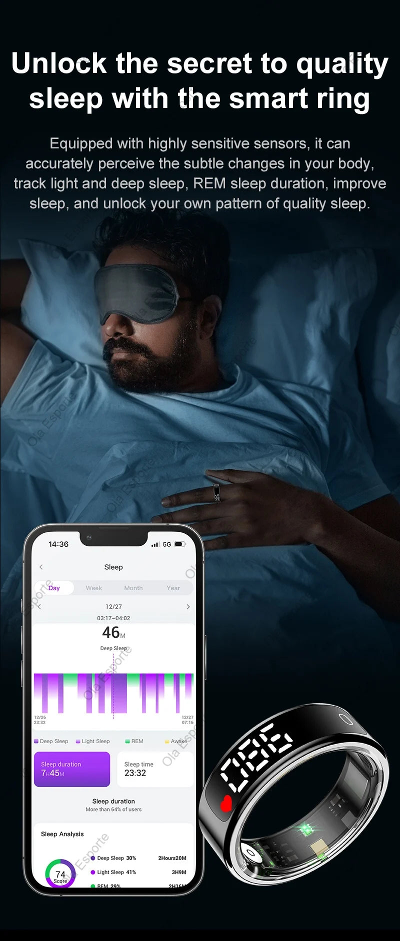 2025 Smart Ring with Display Screen and Touch, Wireless Charging Case,Health Manager, 5ATM Waterproof For Men Women R12 R13 Ring