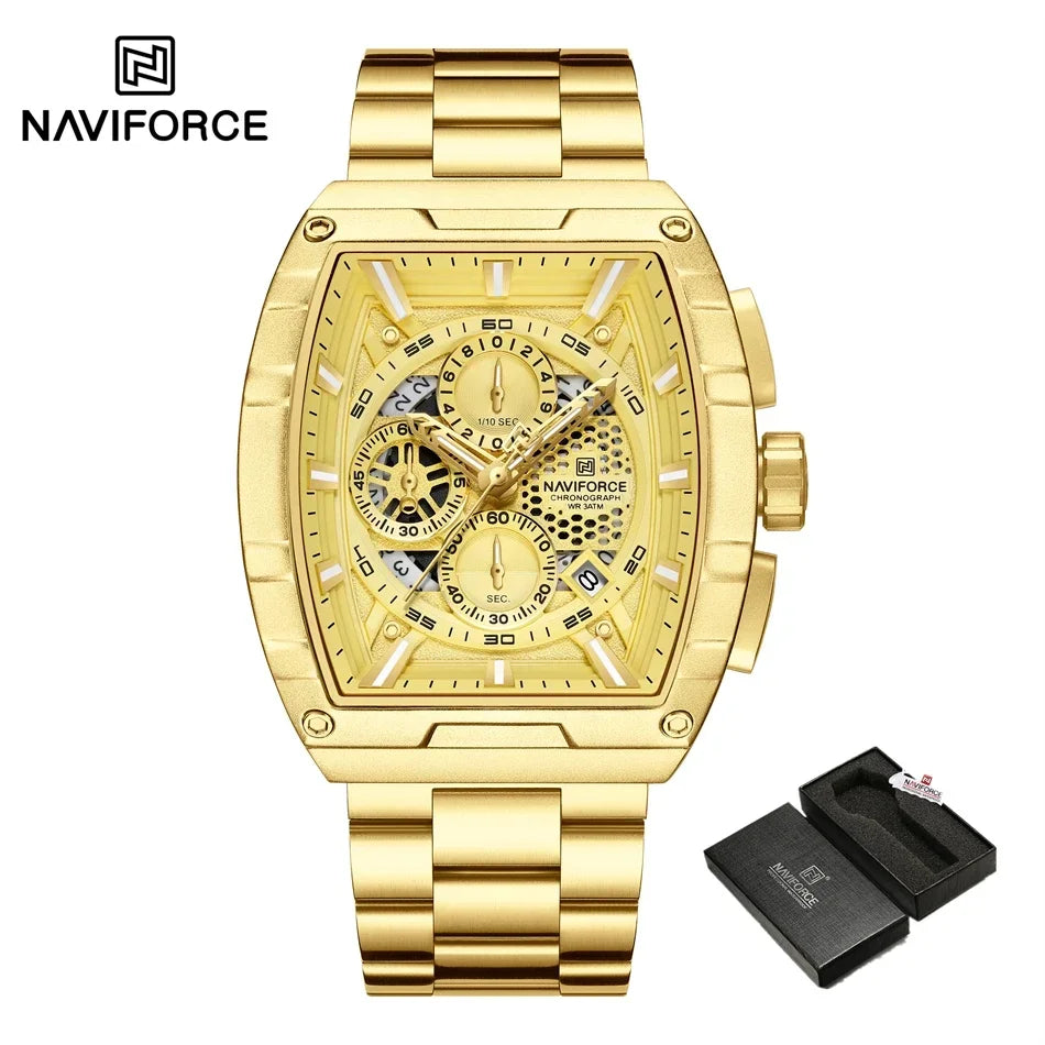 NAVIFORCE Top Brand Men's Watches Luxury Tonneau Quartz Wristwatch Waterproof Chronograph Watch for Men 2025 Auto Date Clock