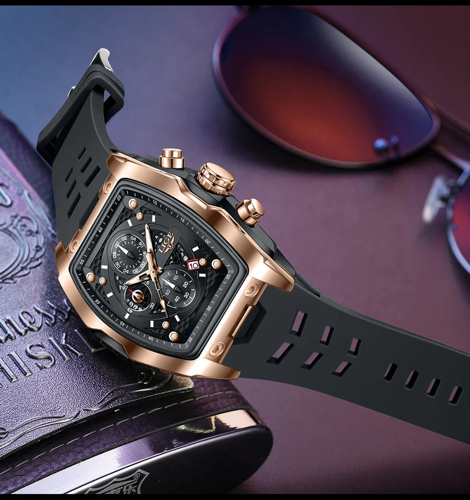 LIGE Silicone Watch Fashion Military Sports Waterproof Quartz Watches Calendar Luminous Men's Watch Chronograph Watches for Man