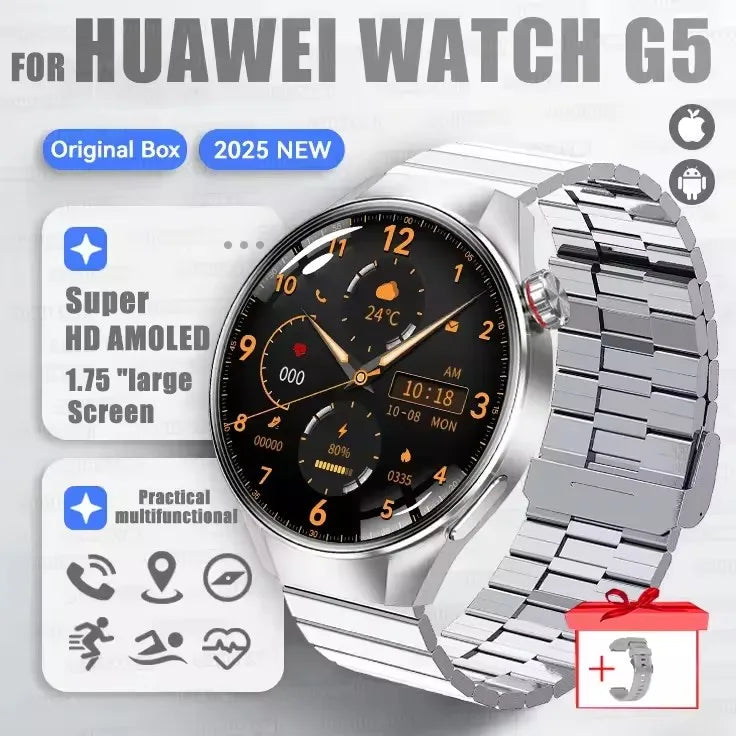 1.75''AMOLED HD Screen GPS Smartwatch Men Compass Heart Rate Bluetooth Call IP68 Waterproof Smart Watch G5 PLUS Watches 2025 New