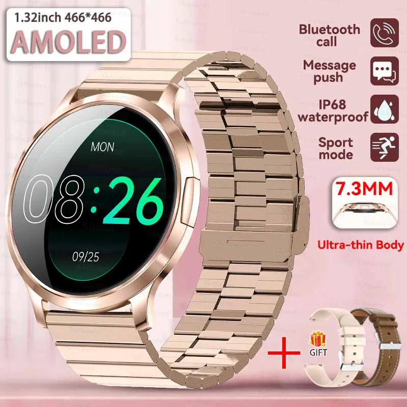 New Smart Watch Women 1.32"Ultra-thin AMOLED HD Screen Sport Fitness Bracelet Custom Watch Face Bluetooth Call Luxury Smartwatch