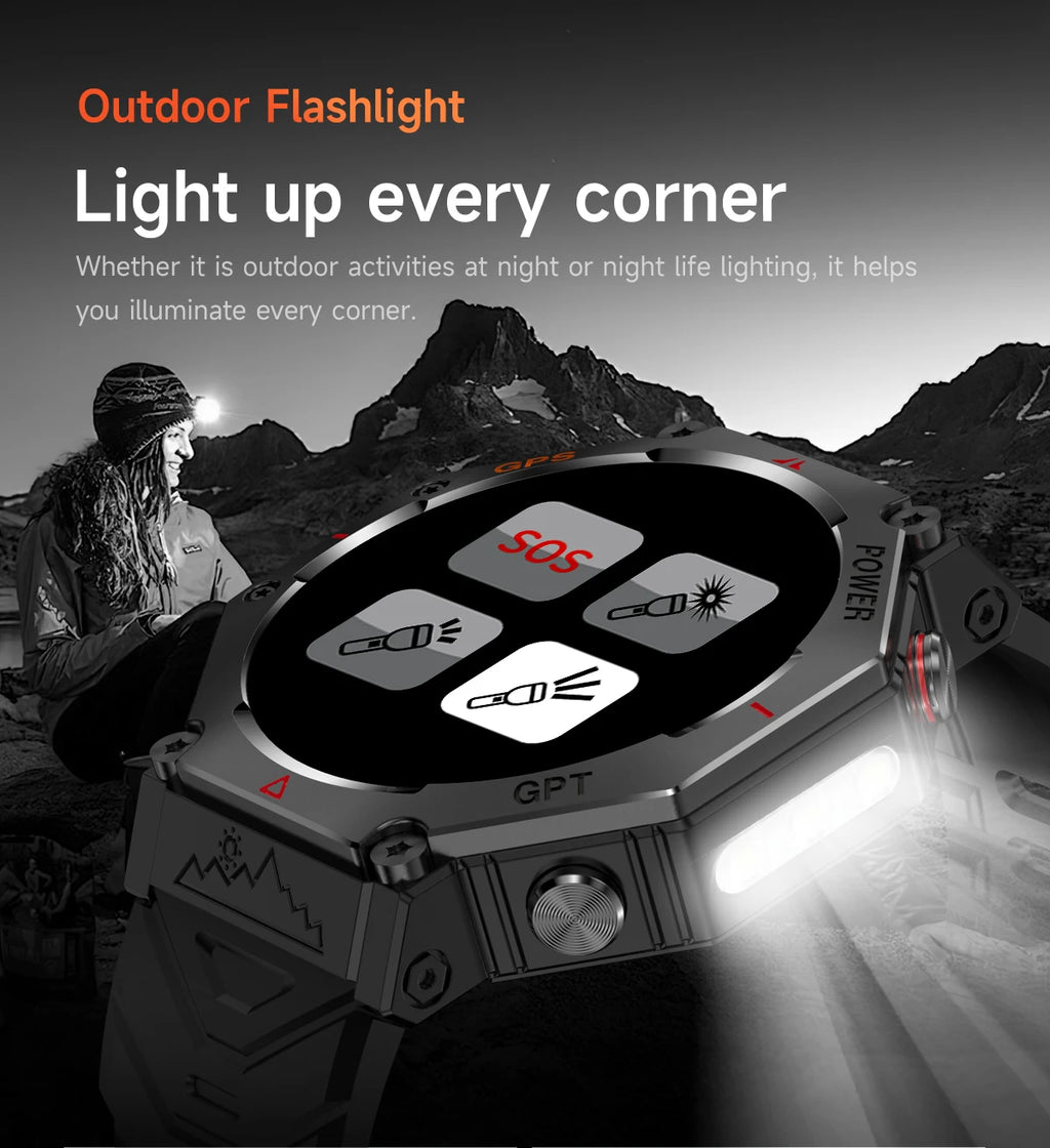 2025New T-Rex 3Ultra Outdoors GPS Smart Watch 10ATM IP68 Waterproof Tactical Flashlight Compass Outdoor sport high-end watch Men