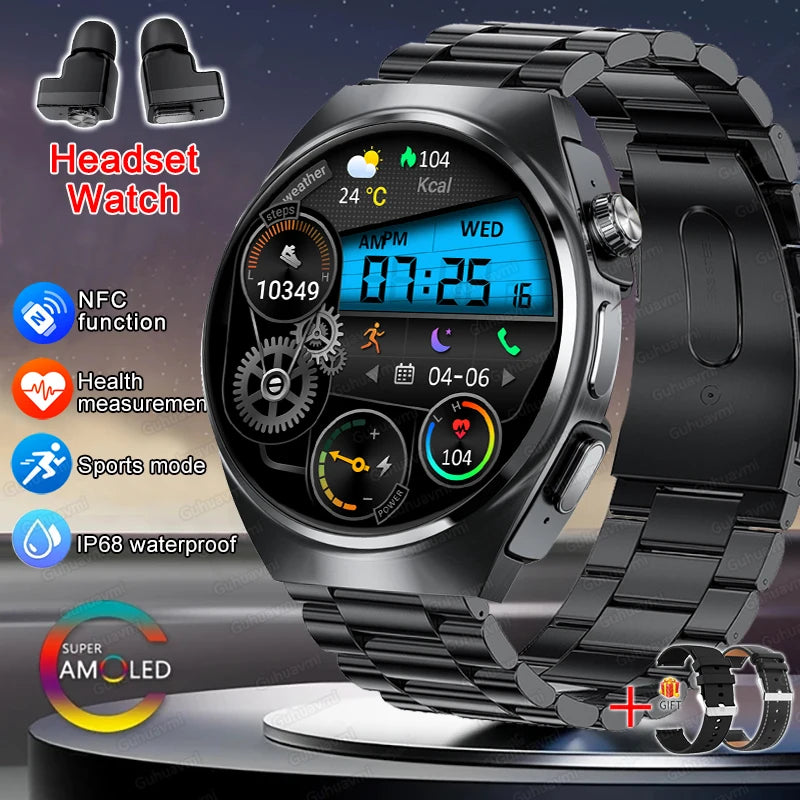 2025 New Original Smart Watch 2 in 1 Earbuds Watches 360*360 AMOLED Call Health Monitor Sport Tracker NFC Waterproof Smartwatchs