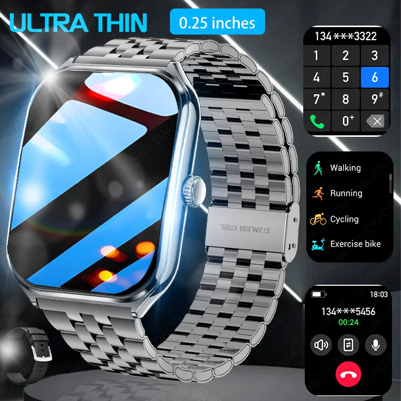 2025 Slim men's and women's smartwatch 1.96-inch AMOLED HD screen Motion track Bluetooth call IP67 waterproof for Huawei Xiaomi