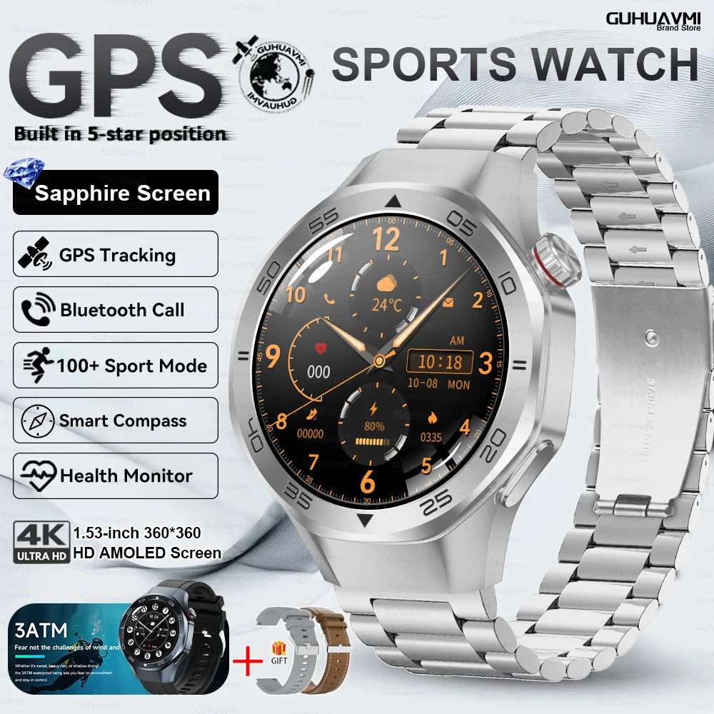 2025 New Watch5 GPS Sports Smart Watch 1.53-inch Sapphire Glass HD Screen Compass Heart Rate Bluetooth Call Smartwatch Men Women