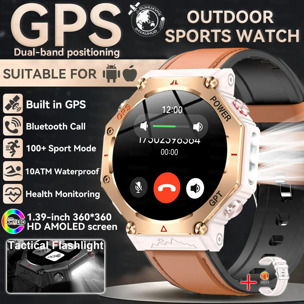 2025New T-Rex 3Ultra Outdoors GPS Smart Watch 10ATM IP68 Waterproof Tactical Flashlight Compass Outdoor sport high-end watch Men
