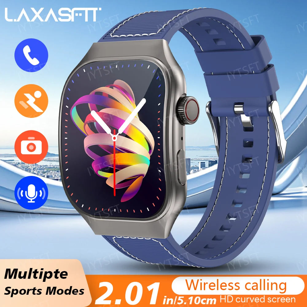 LAXASFIT 2.01 Inch Curved Screen Men's Smart Watch Bluetooth 5.3 HD Call Multiple Sports Modes Woman Watch Gift