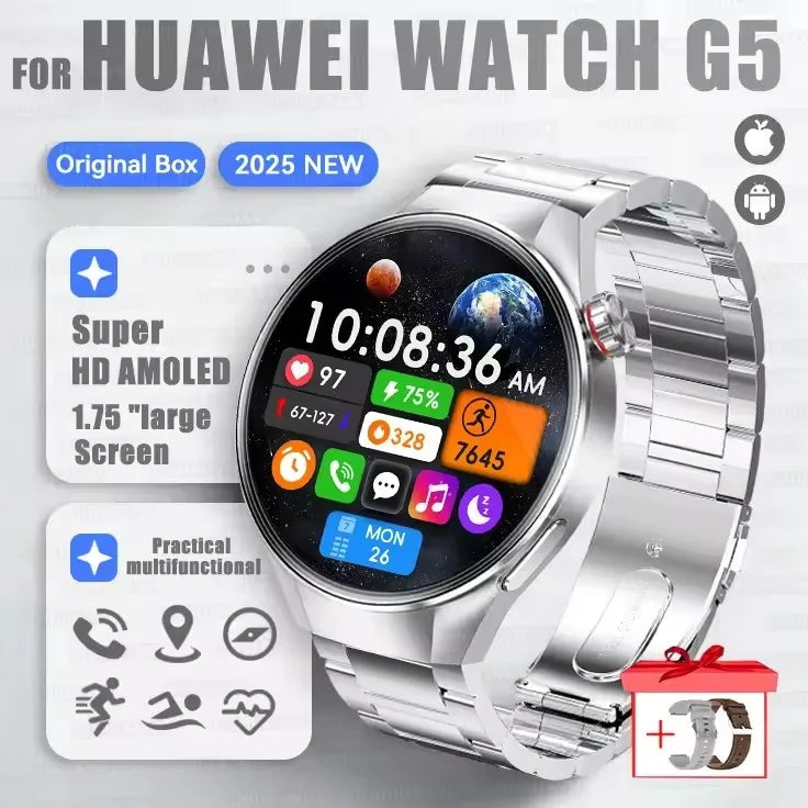 2025 New Watch G5 PlUS Smart Watch Men 1.75"AMOLED Screen GPS Track Compass Heart Rate Bluetooth Call SmartWatch For Android IOS