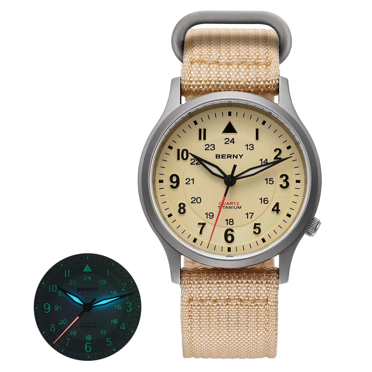 BERNY Titanium Watches for Men Super Luminous Sapphire Field Pilot Men's Watch Outdoor Quartz Wristwatch Lightweight 5ATM