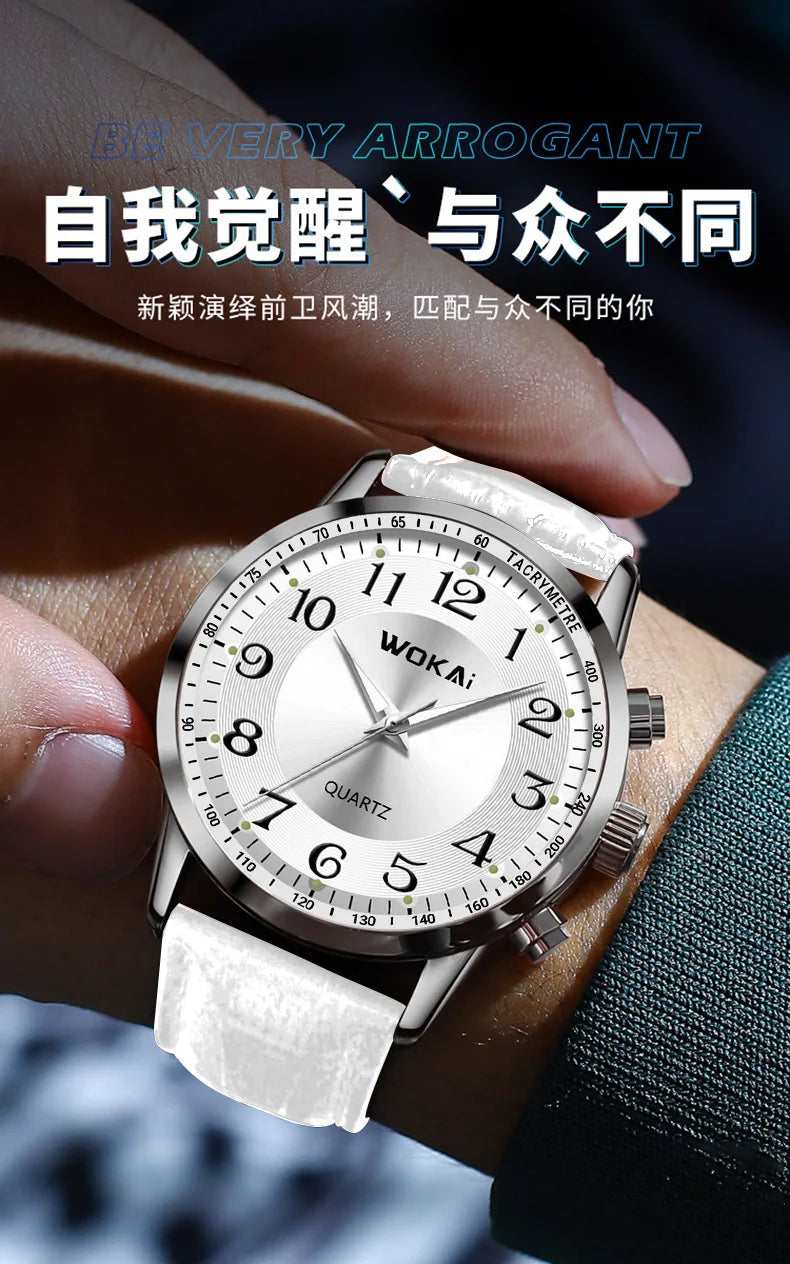 White Men's Quartz Watches Leather Strap Fashion Business Wristwatches Dropshipping Часы Мужские reloj hombre montres hommes