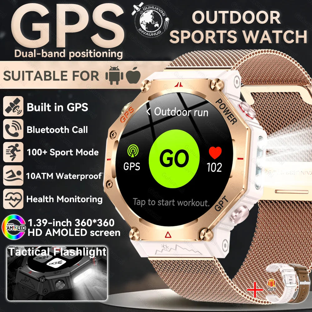 2025New T-Rex 3Ultra Outdoors GPS Smart Watch 10ATM IP68 Waterproof Tactical Flashlight Compass Outdoor sport high-end watch Men