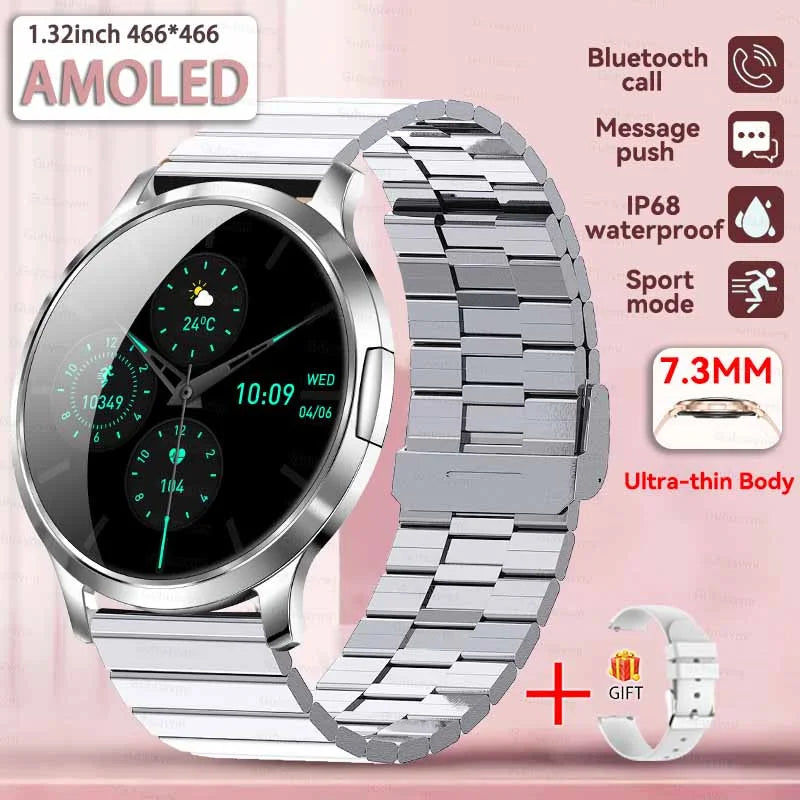New Smart Watch Women 1.32"Ultra-thin AMOLED HD Screen Sport Fitness Bracelet Custom Watch Face Bluetooth Call Luxury Smartwatch