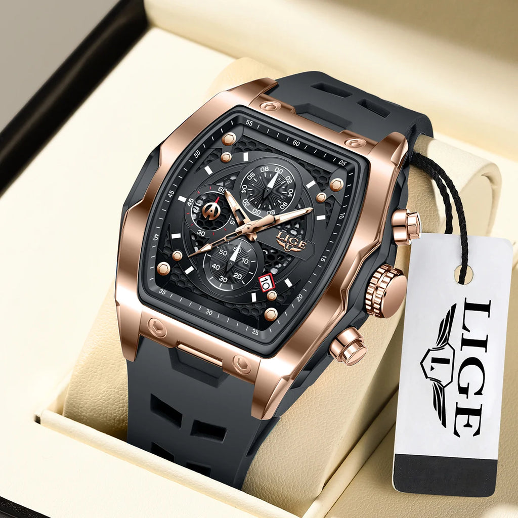 LIGE Silicone Watch Fashion Military Sports Waterproof Quartz Watches Calendar Luminous Men's Watch Chronograph Watches for Man