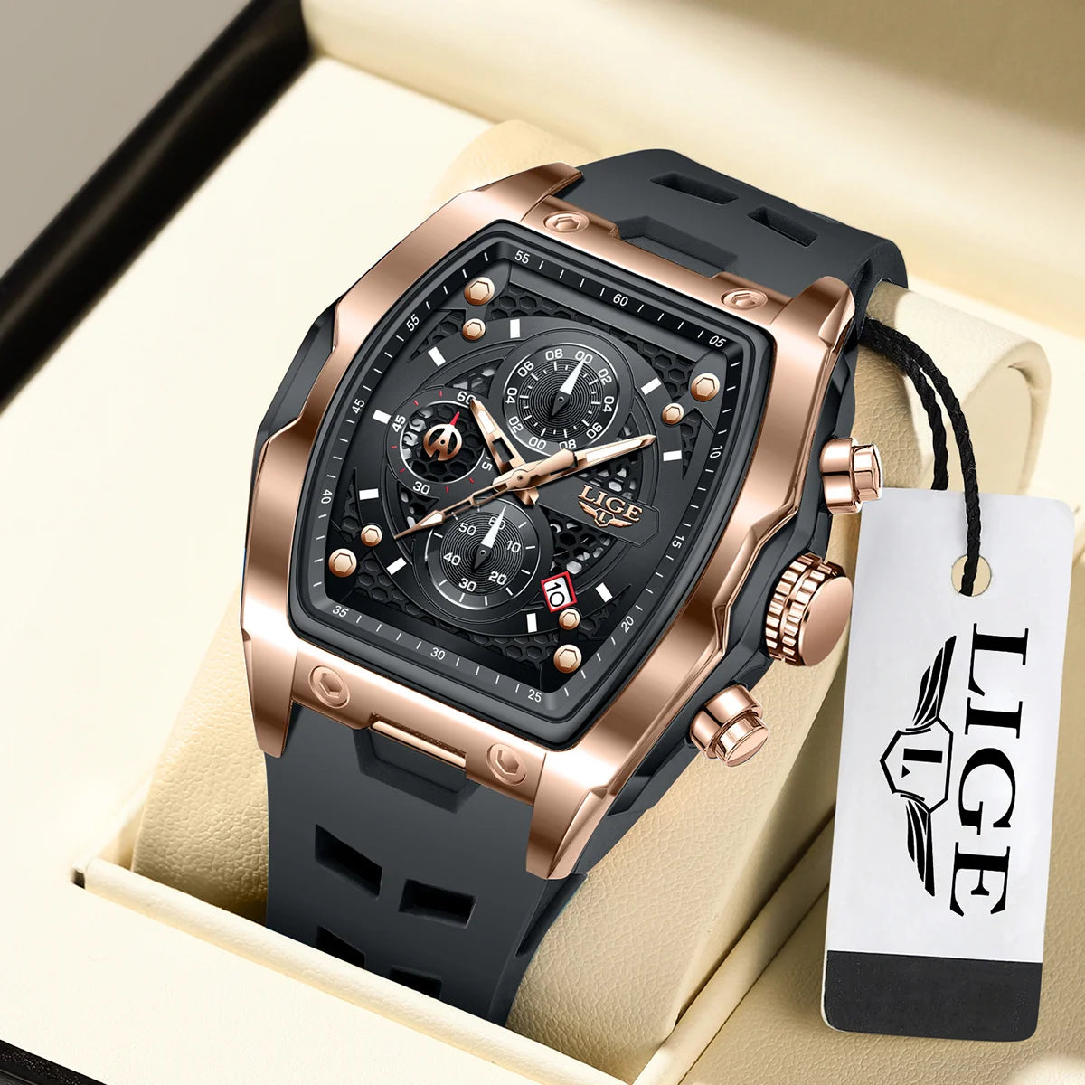 LIGE Silicone Watch Fashion Military Sports Waterproof Quartz Watches Calendar Luminous Men's Watch Chronograph Watches for Man