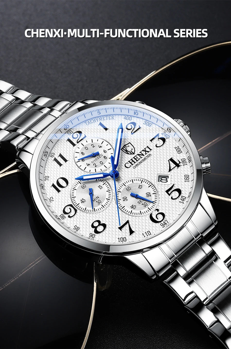 Brand CHENXI Watch Men Chronograph Clock Leather Casual High Quality Quartz Watches For Men Wrist Waterproof Sports Male Clock