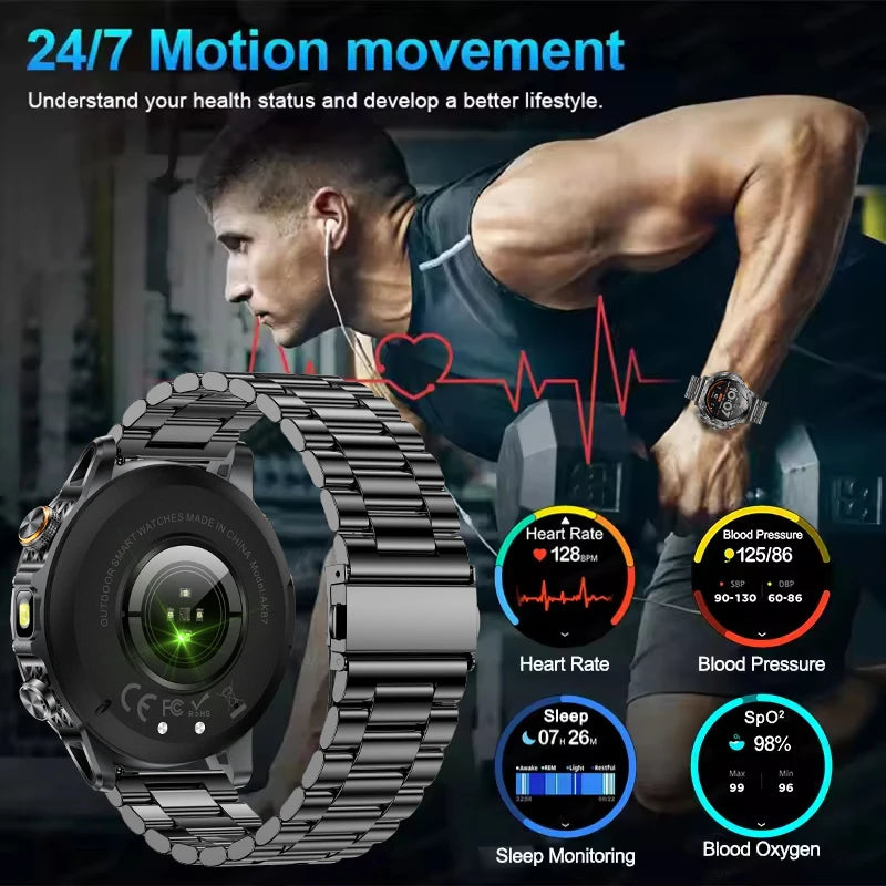New Military Smart Watch Men 1.7 inches HD AMOLED Screen 100+Sports Heart Rate 1000Mah Battery HD Call 10ATM Waterproof Bracelet