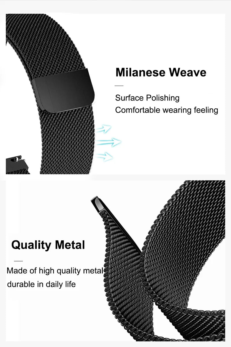 20 22mm Milanese Loop For Samsung watch 3 4 5 6/Active 2/S3 WatchBand For Garmin Forerunner 55 158 245 645 965 265 745 SQ2 MUSIC