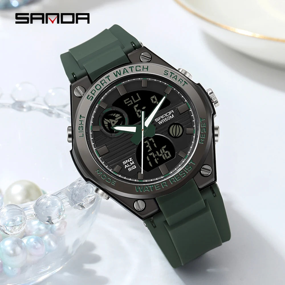 SANDA 6067 Digital Watch Women's Macaron Sport Chronograph Calendar Lady Quartz Wristwatch 50m Waterproof LED Electronic Clock